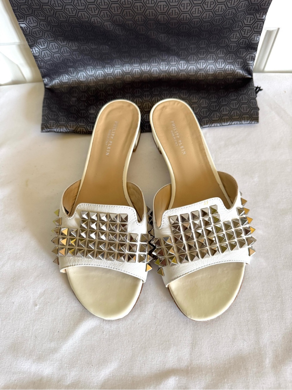 PHILIPPE PLEIN While Leather Studded Sandals 8.5